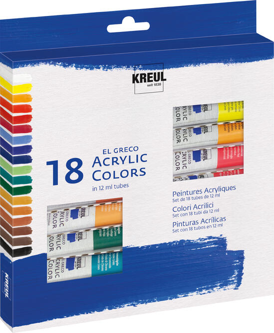 KREUL el Greco Acrylic Комплект АКРИЛНА БОЯ, 18 цвята x 12 ml